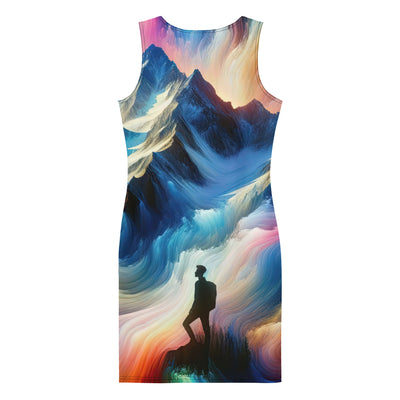 Foto eines abstrakt-expressionistischen Alpengemäldes mit Wanderersilhouette - Langes Damen Kleid (All-Over Print) wandern xxx yyy zzz