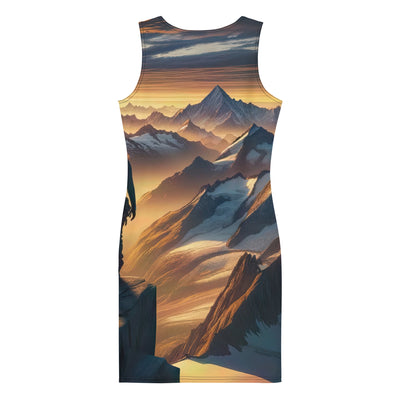 Fotorealistische Darstellung der Alpen bei Sonnenaufgang, Wanderin unter einem gold-purpurnen Himmel - Langes Damen Kleid (All-Over Print) wandern xxx yyy zzz