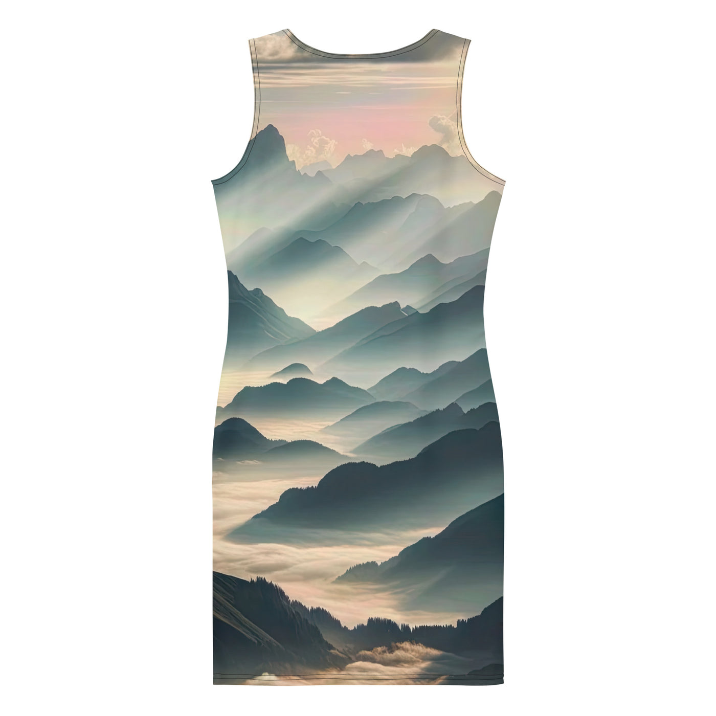 Foto der Alpen im Morgennebel, majestätische Gipfel ragen aus dem Nebel - Langes Damen Kleid (All-Over Print) berge xxx yyy zzz