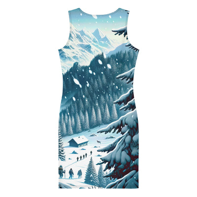 Quadratische Winterillustration der Alpen mit deutscher Flagge und Wanderteam - Langes Damen Kleid (All-Over Print) wandern xxx yyy zzz