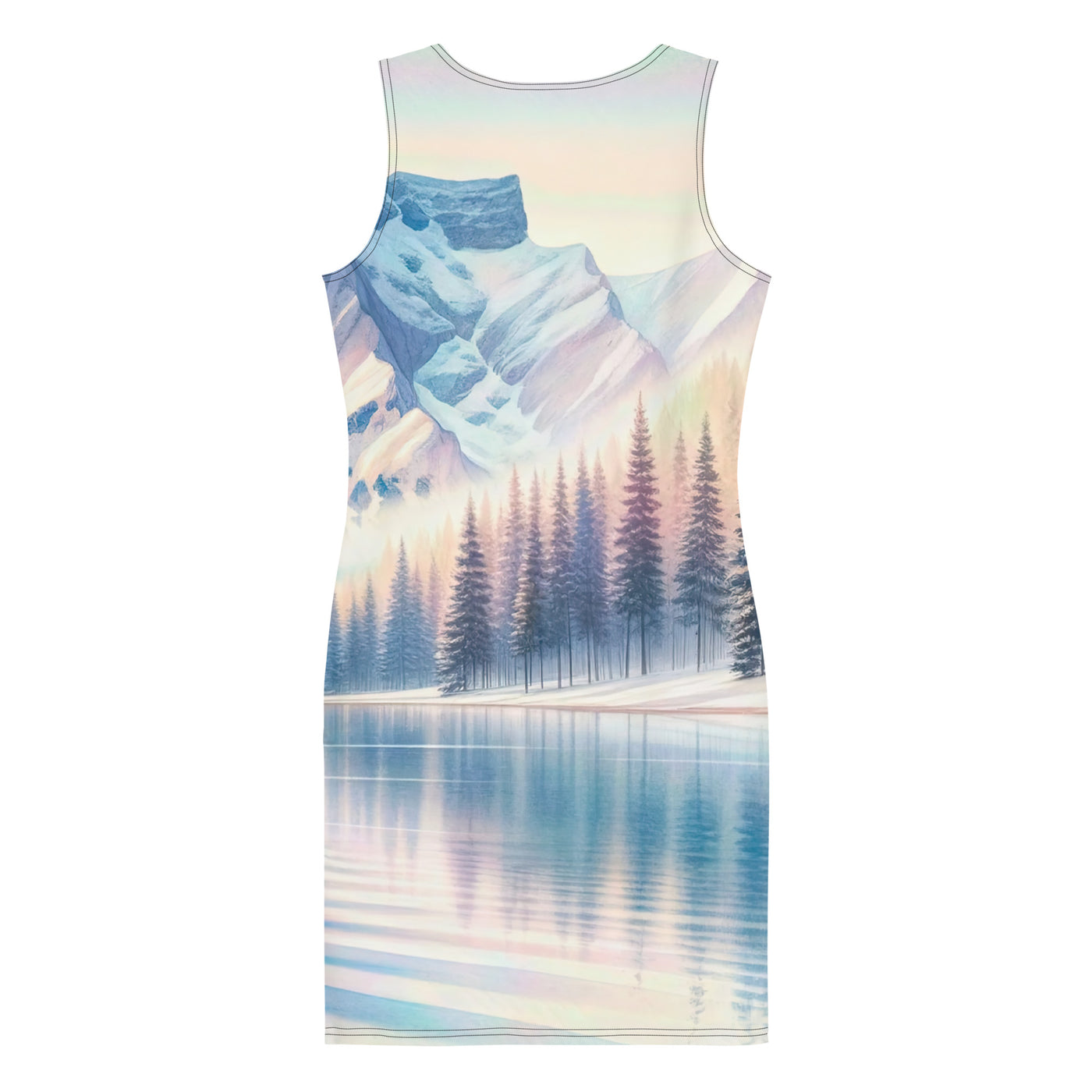 Aquarell eines klaren Alpenmorgens, Boot auf Bergsee in Pastelltönen - Langes Damen Kleid (All-Over Print) berge xxx yyy zzz