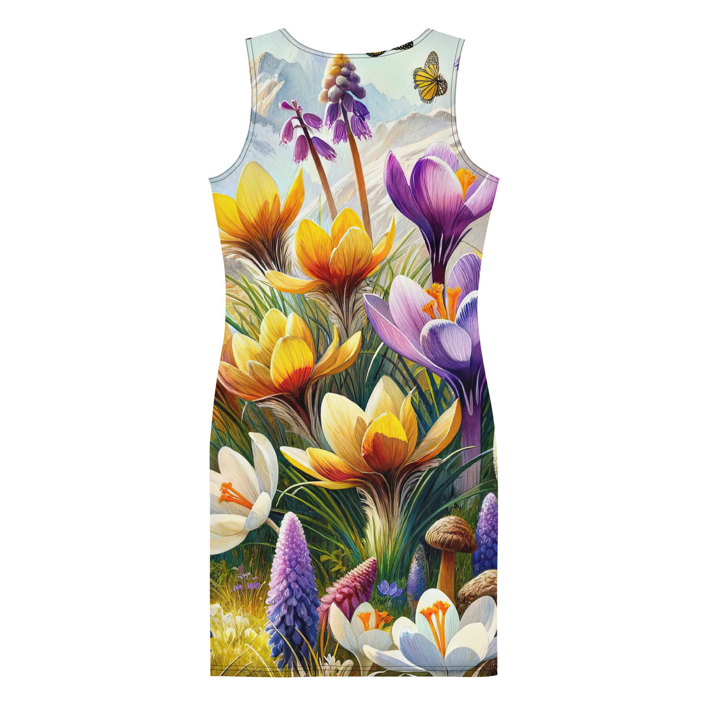 Aquarell einer ruhigen Almwiese, farbenfrohe Bergblumen in den Alpen - Langes Damen Kleid (All-Over Print) berge xxx yyy zzz