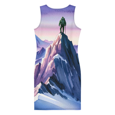 Aquarell eines Bergsteigers auf einem Alpengipfel in der Abenddämmerung - Langes Damen Kleid (All-Over Print) wandern xxx yyy zzz