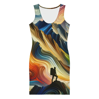 Abstraktes Kunstgemälde der Alpen mit wirbelnden, lebendigen Farben und dynamischen Mustern. Wanderer Silhouette - Langes Damen Kleid (All-Over Print) wandern xxx yyy zzz