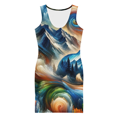 Lebendige Alpen und Bären Sillhouette über Berggipfel - Abstraktes Gemälde - Langes Damen Kleid (All-Over Print) camping xxx yyy zzz