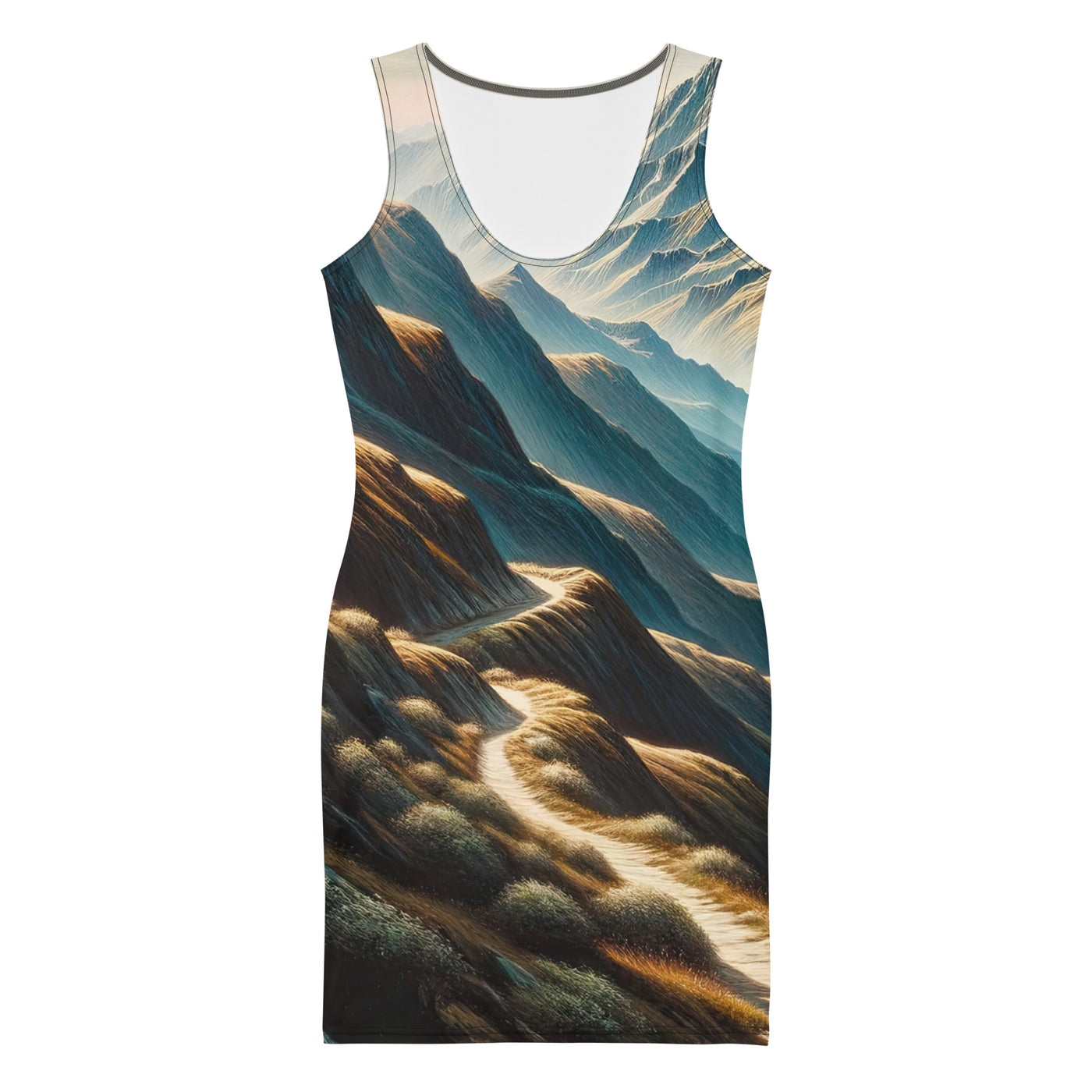 Berglandschaft: Acrylgemälde mit hervorgehobenem Pfad - Langes Damen Kleid (All-Over Print) berge xxx yyy zzz