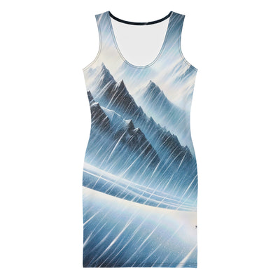 Wanderer und Bergsteiger im Schneesturm: Acrylgemälde der Alpen - Langes Damen Kleid (All-Over Print) wandern xxx yyy zzz