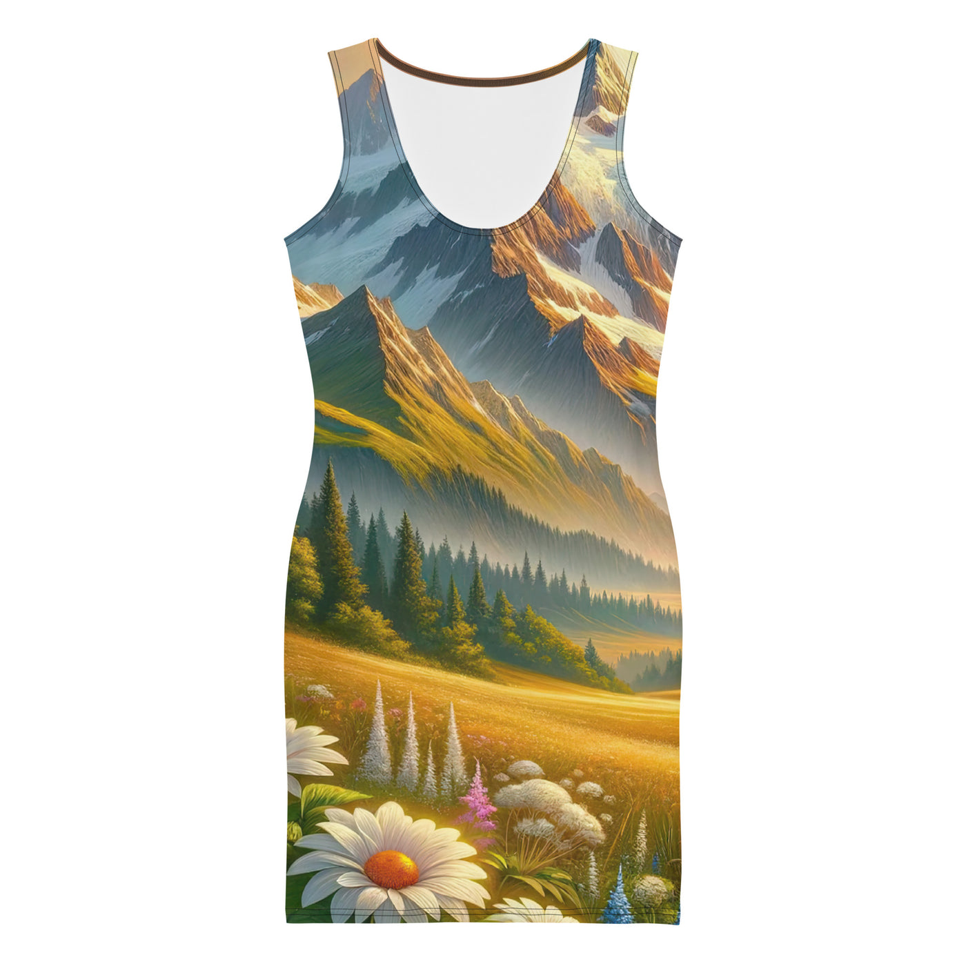 Heitere Alpenschönheit: Schneeberge und Wildblumenwiesen - Langes Damen Kleid (All-Over Print) berge xxx yyy zzz XL