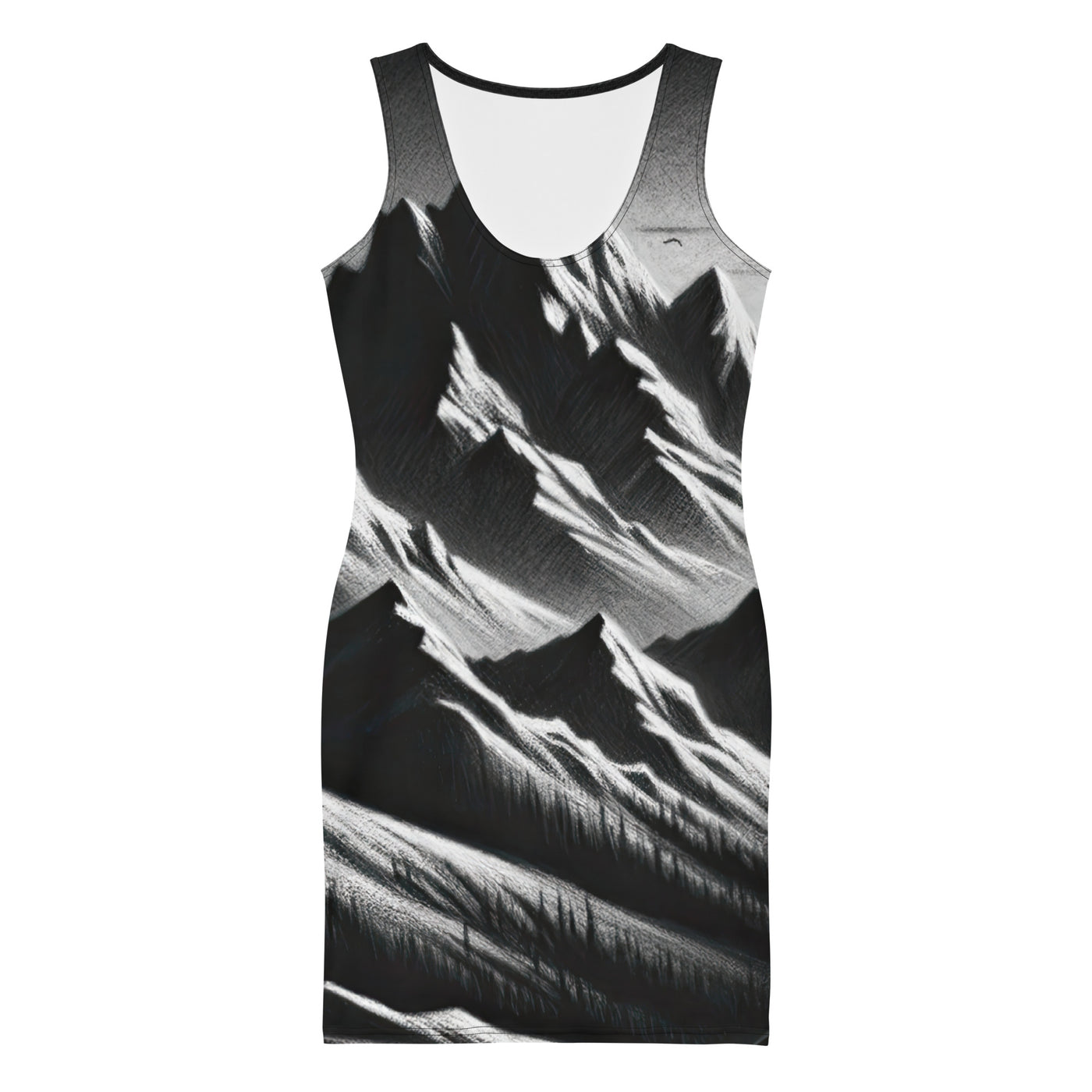 Kohlezeichnung, die die stille Stille der Alpen in der Winterdämmerung verkörpert. Wolf auf einem Berghügel (AN) - Langes Damen Kleid (All-Over Print) xxx yyy zzz XL