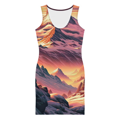 Berghütte im goldenen Sonnenuntergang: Digitale Alpenillustration - Langes Damen Kleid (All-Over Print) berge xxx yyy zzz XL