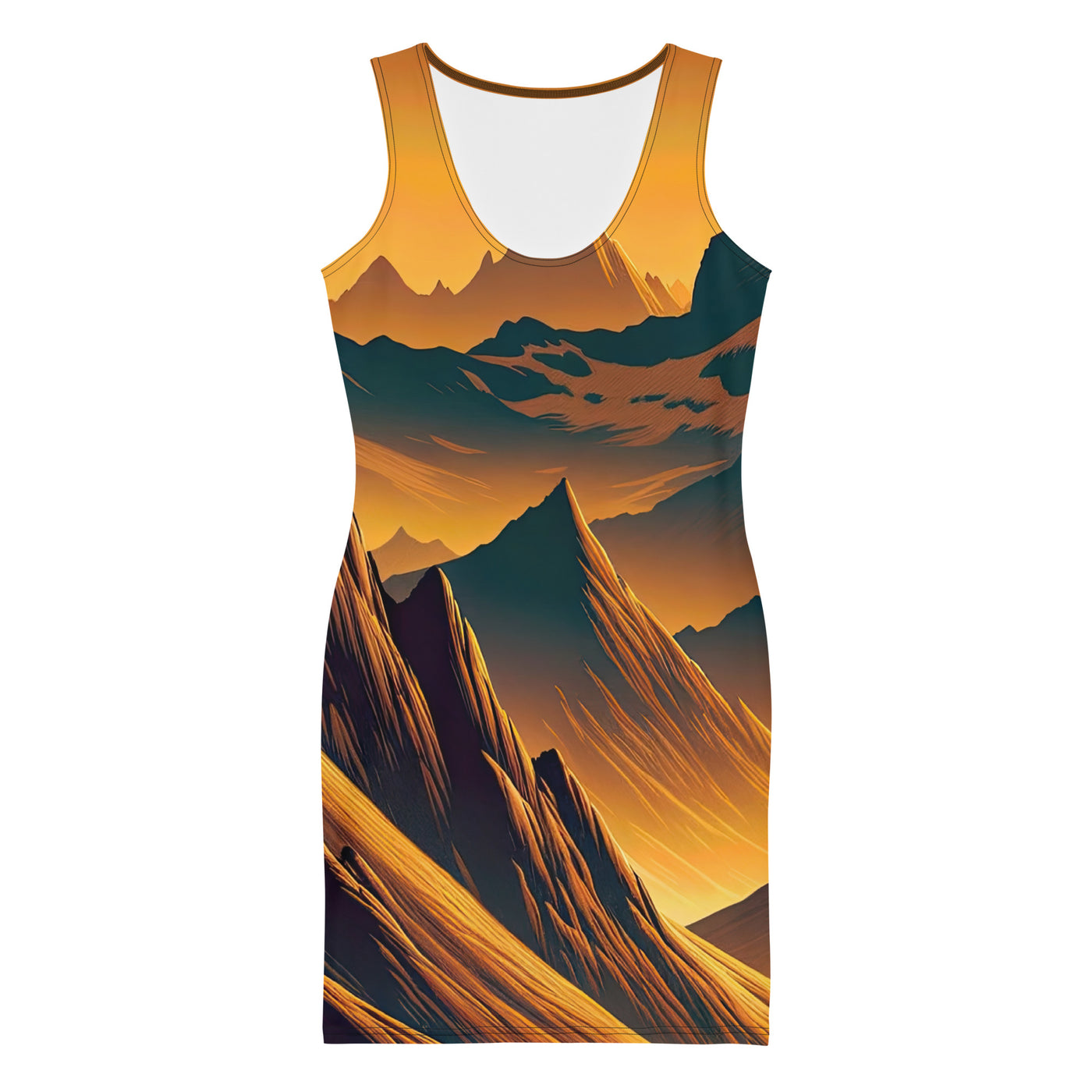 Fuchs in Alpen-Sonnenuntergang, goldene Berge und tiefe Täler - Langes Damen Kleid (All-Over Print) camping xxx yyy zzz