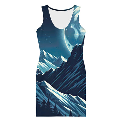 Mondnacht und Gipfelkreuz in den Alpen, glitzernde Schneegipfel - Langes Damen Kleid (All-Over Print) berge xxx yyy zzz