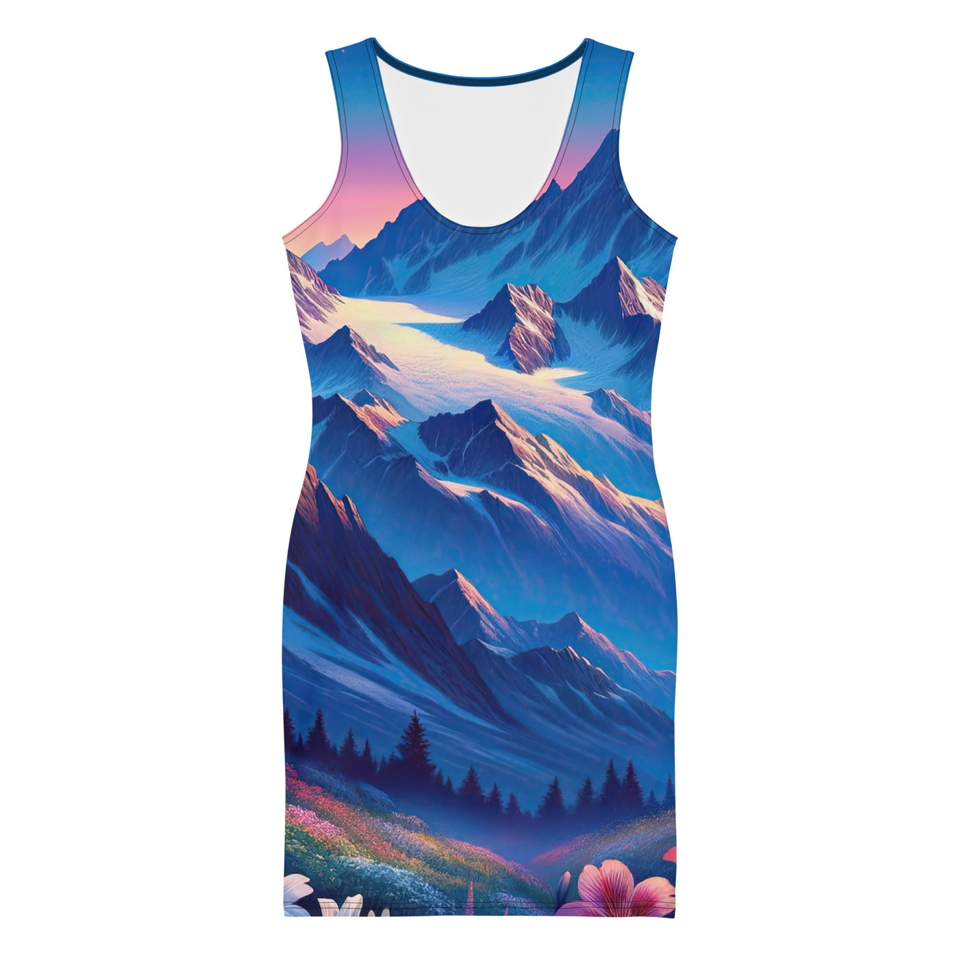 Steinbock bei Dämmerung in den Alpen, sonnengeküsste Schneegipfel - Langes Damen Kleid (All-Over Print) berge xxx yyy zzz XL