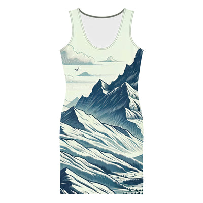 Ausgedehnte Bergkette mit dominierendem Gipfel und wehender Schweizer Flagge - Langes Damen Kleid (All-Over Print) berge xxx yyy zzz