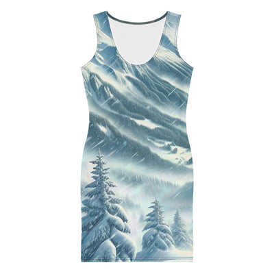Alpine Wildnis im Wintersturm mit Skifahrer, verschneite Landschaft - Langes Damen Kleid (All-Over Print) klettern ski xxx yyy zzz