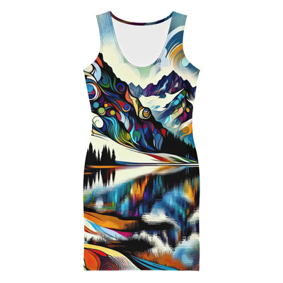 Alpensee im Zentrum eines abstrakt-expressionistischen Alpen-Kunstwerks - Langes Damen Kleid (All-Over Print) berge xxx yyy zzz