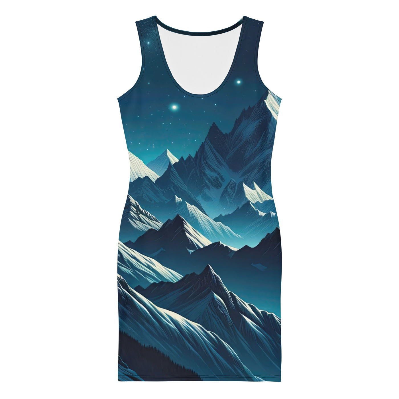Sternenklare Nacht über den Alpen, Vollmondschein auf Schneegipfeln - Langes Damen Kleid (All-Over Print) berge xxx yyy zzz XL
