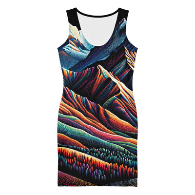 Pointillistische Darstellung der Alpen, Farbpunkte formen die Landschaft - Langes Damen Kleid (All-Over Print) berge xxx yyy zzz XL