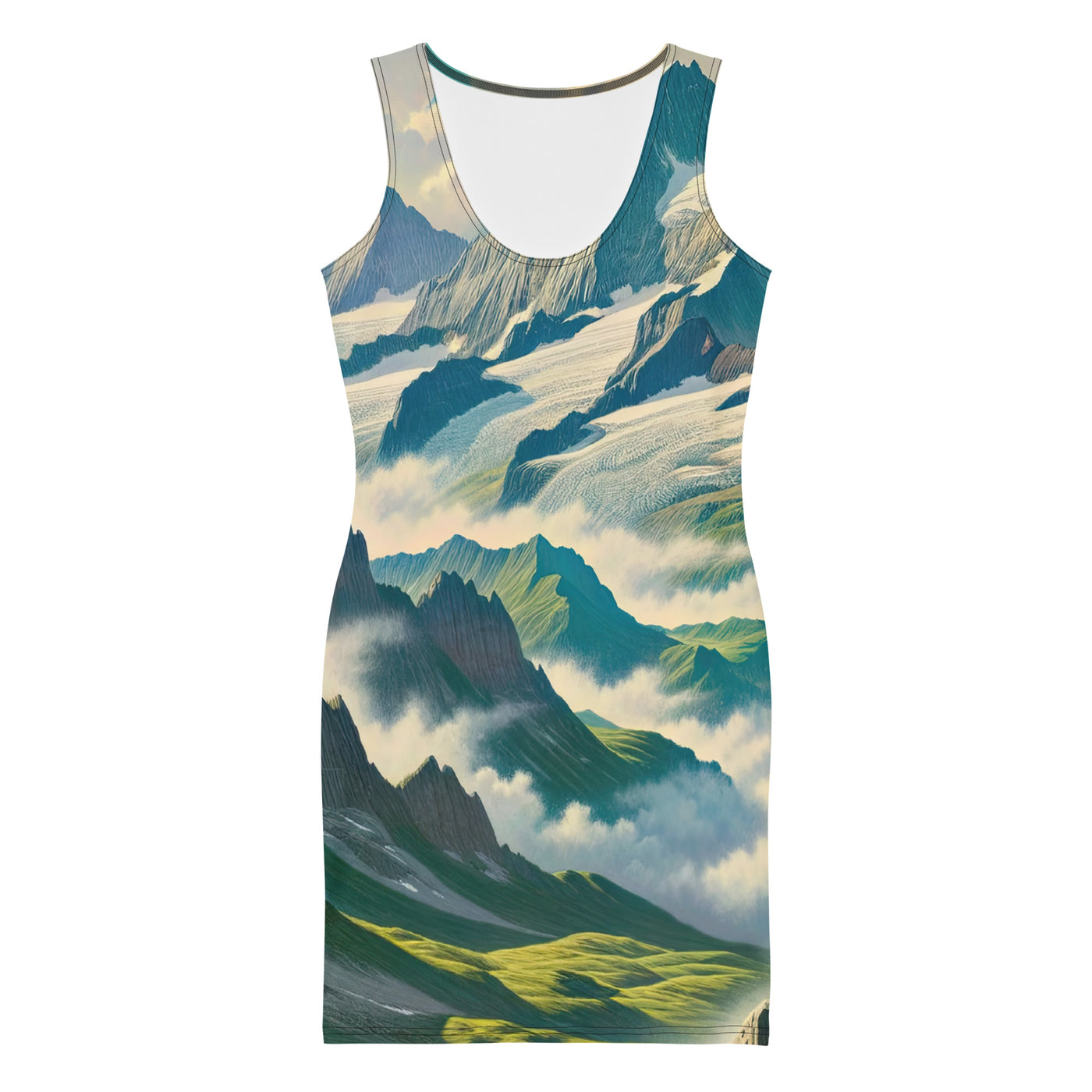 Panoramablick der Alpen mit Wanderer auf einem Hügel und schroffen Gipfeln - Langes Damen Kleid (All-Over Print) wandern xxx yyy zzz XL