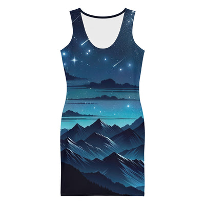 Alpen unter Sternenhimmel mit glitzernden Sternen und Meteoren - Langes Damen Kleid (All-Over Print) berge xxx yyy zzz