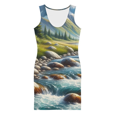 Ölgemälde eines Gebirgsbachs durch felsige Landschaft - Langes Damen Kleid (All-Over Print) berge xxx yyy zzz XL