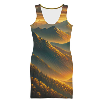Ölgemälde der Berge in der goldenen Stunde, Sonnenuntergang über warmer Landschaft - Langes Damen Kleid (All-Over Print) berge xxx yyy zzz