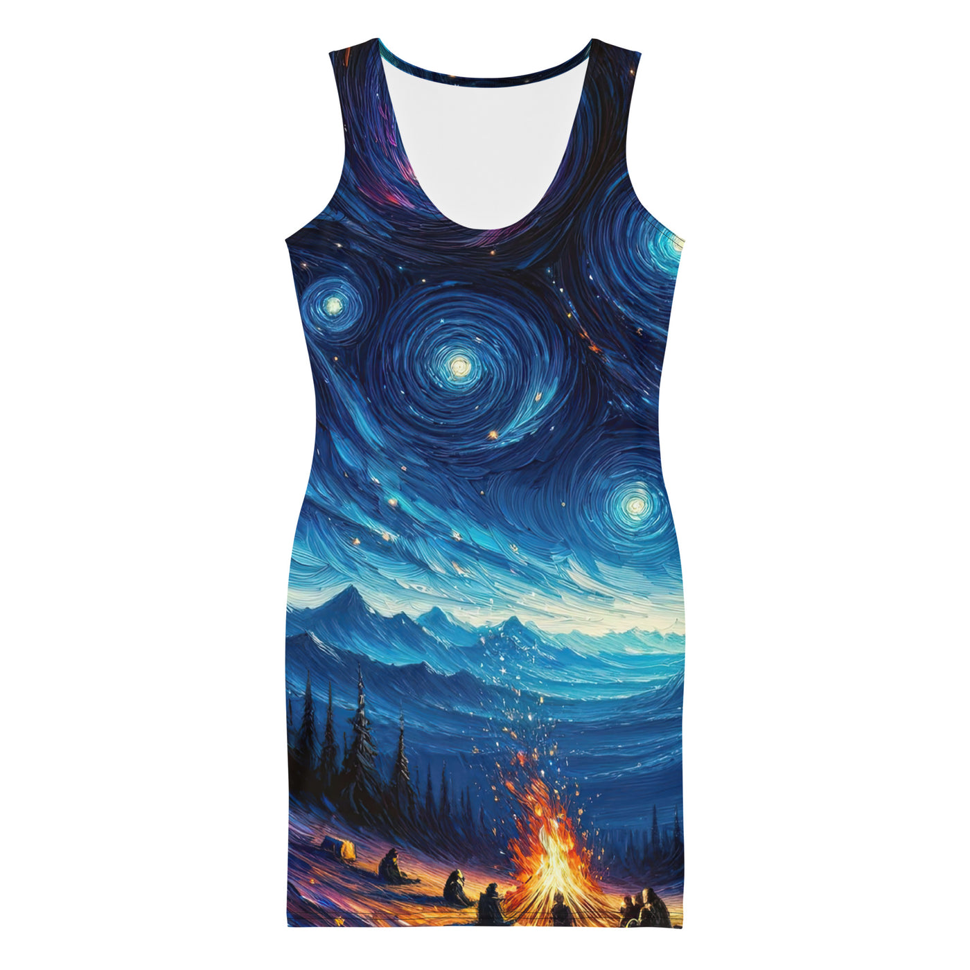 Sternennacht über den Alpen inspiriertes Ölgemälde, mystischer Nachthimmel in Blau - Langes Damen Kleid (All-Over Print) camping xxx yyy zzz XL