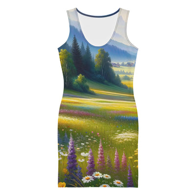 Ölgemälde einer Almwiese, Meer aus Wildblumen in Gelb- und Lilatönen - Langes Damen Kleid (All-Over Print) berge xxx yyy zzz