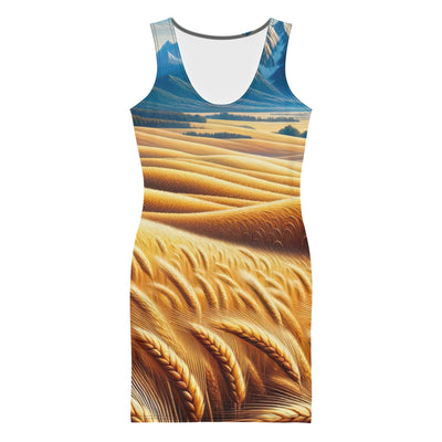 Ölgemälde eines weiten bayerischen Weizenfeldes, golden im Wind (TR) - Langes Damen Kleid (All-Over Print) xxx yyy zzz