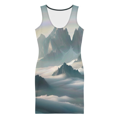 Foto eines nebligen Alpenmorgens, scharfe Gipfel ragen aus dem Nebel - Langes Damen Kleid (All-Over Print) berge xxx yyy zzz
