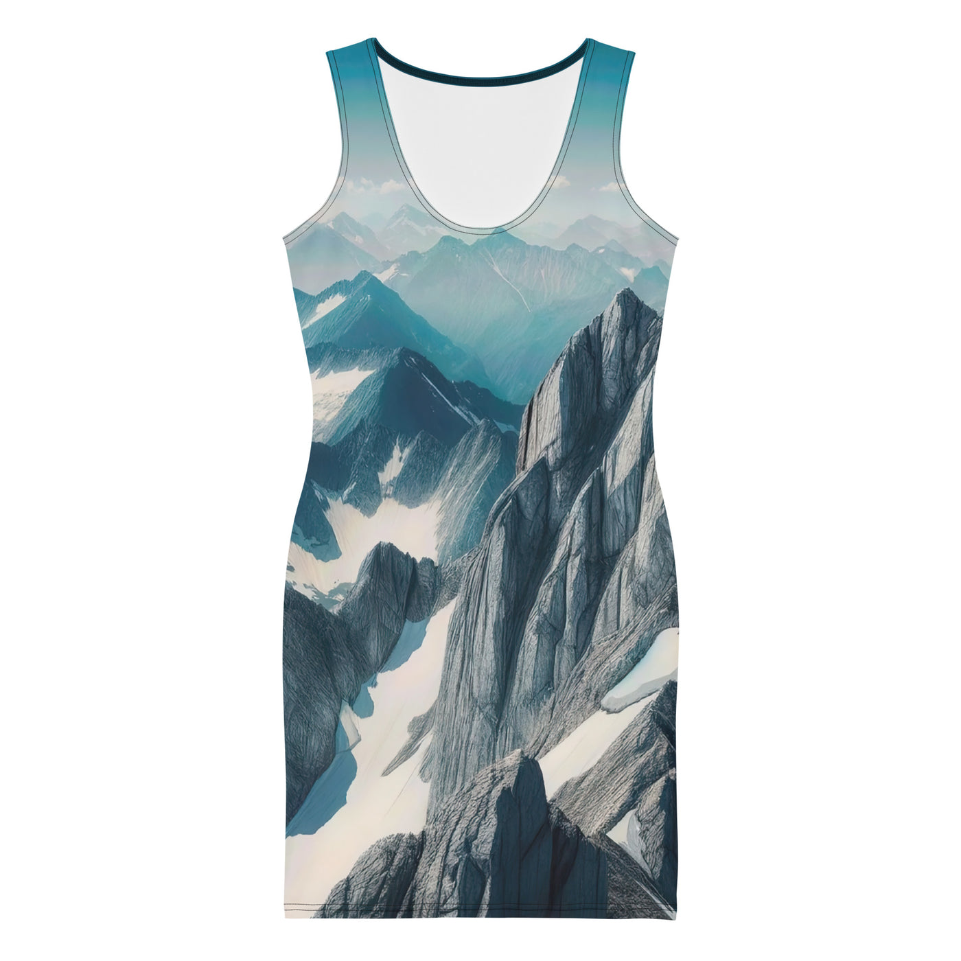 Foto der Alpen mit Gipfelkreuz an einem klaren Tag, schneebedeckte Spitzen vor blauem Himmel - Langes Damen Kleid (All-Over Print) berge xxx yyy zzz XL