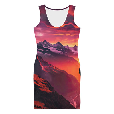 Foto der Schweizer Alpen im Sonnenuntergang, Himmel in surreal glänzenden Farbtönen - Langes Damen Kleid (All-Over Print) wandern xxx yyy zzz