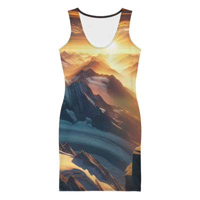 Fotorealistische Darstellung der Alpen bei Sonnenaufgang, Wanderin unter einem gold-purpurnen Himmel - Langes Damen Kleid (All-Over Print) wandern xxx yyy zzz