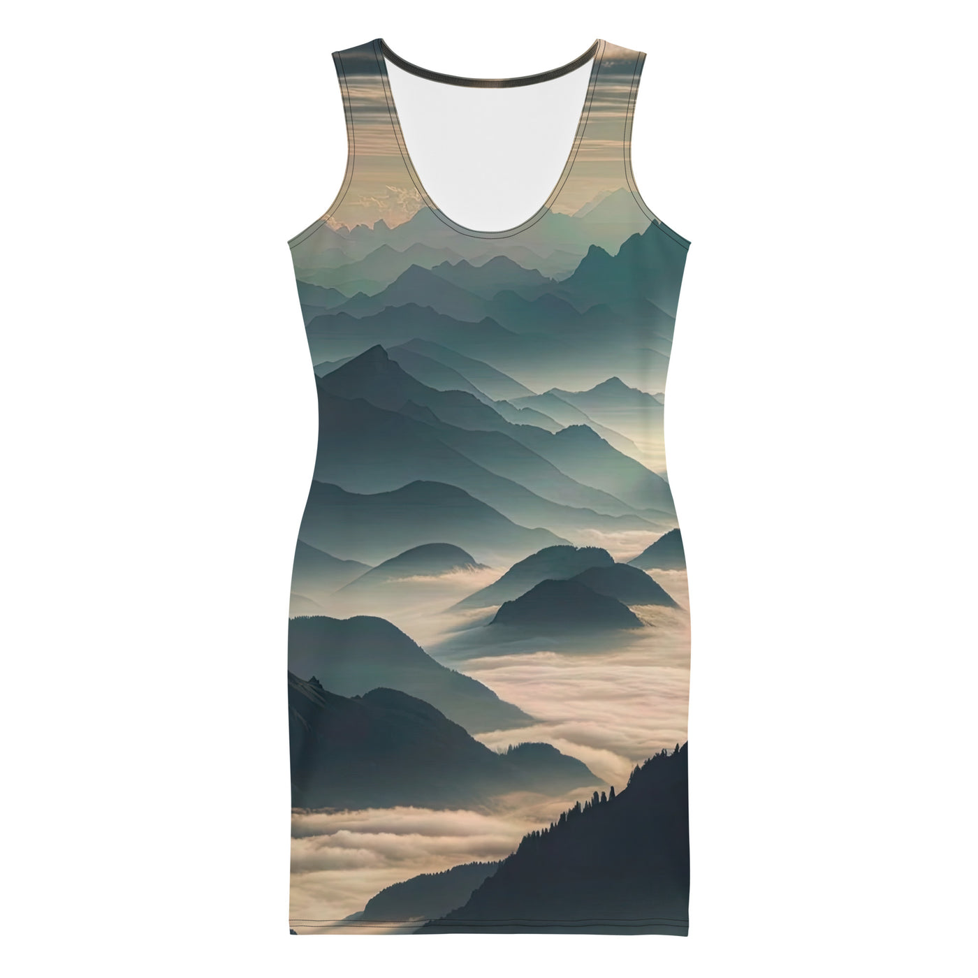 Foto der Alpen im Morgennebel, majestätische Gipfel ragen aus dem Nebel - Langes Damen Kleid (All-Over Print) berge xxx yyy zzz XL