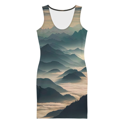 Foto der Alpen im Morgennebel, majestätische Gipfel ragen aus dem Nebel - Langes Damen Kleid (All-Over Print) berge xxx yyy zzz