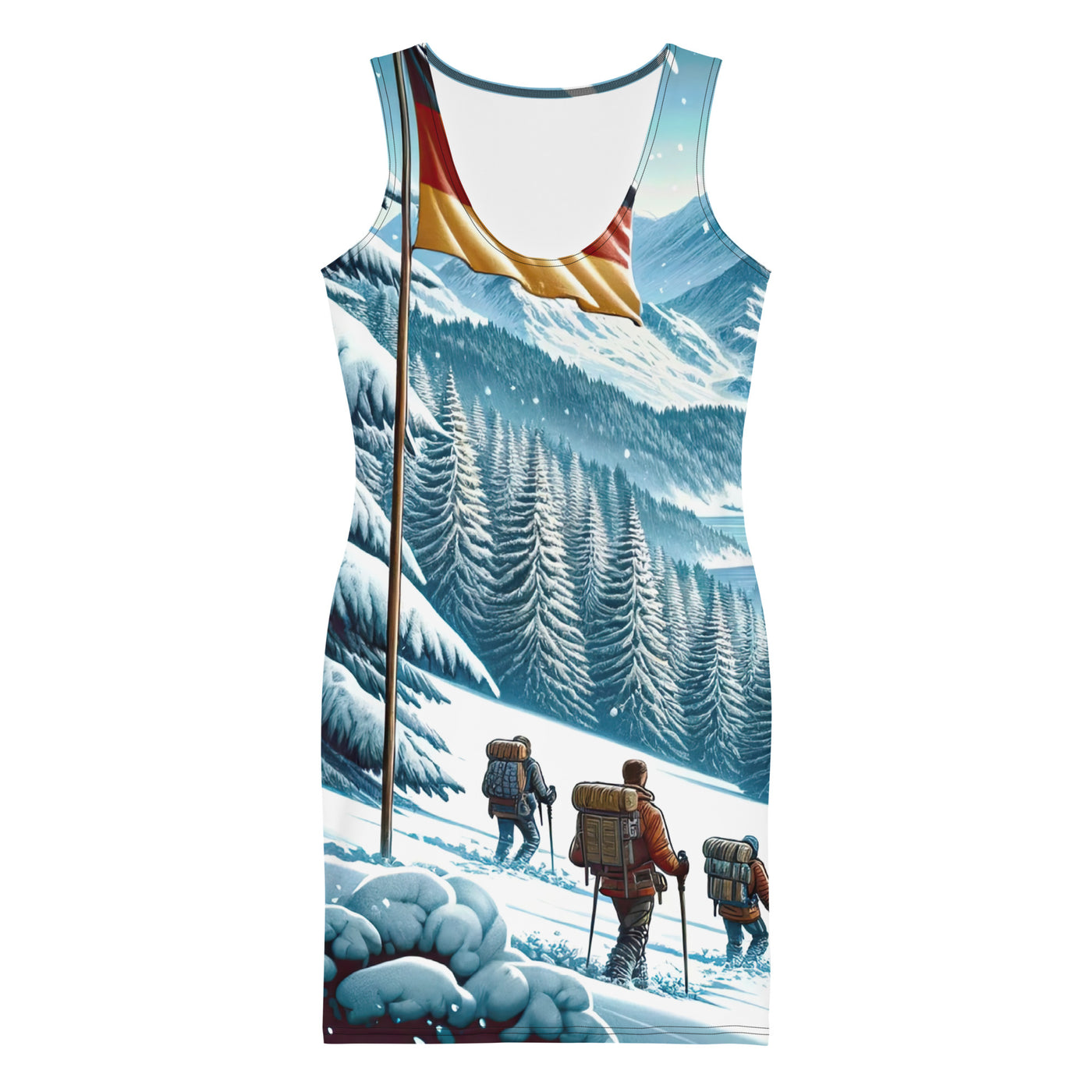 Quadratische Winterillustration der Alpen mit deutscher Flagge und Wanderteam - Langes Damen Kleid (All-Over Print) wandern xxx yyy zzz XL