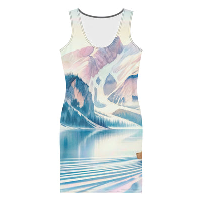 Aquarell eines klaren Alpenmorgens, Boot auf Bergsee in Pastelltönen - Langes Damen Kleid (All-Over Print) berge xxx yyy zzz
