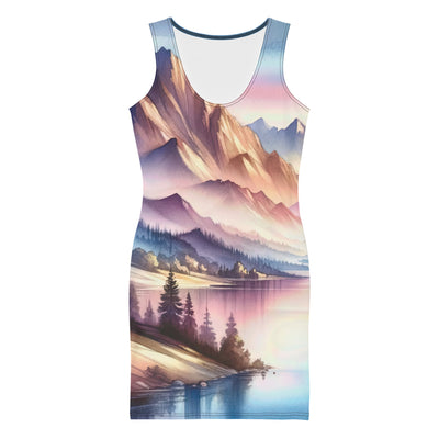 Aquarell einer Dämmerung in den Alpen, Boot auf einem See in Pastell-Licht - Langes Damen Kleid (All-Over Print) berge xxx yyy zzz