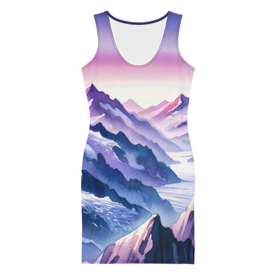 Aquarell eines Bergsteigers auf einem Alpengipfel in der Abenddämmerung - Langes Damen Kleid (All-Over Print) wandern xxx yyy zzz