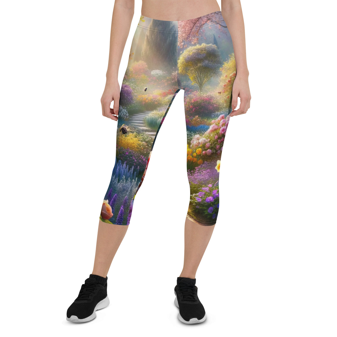 Foto einer Gartenszene im Frühling mit Weg durch blühende Rosen und Veilchen - Capri Leggings (All-Over Print) camping xxx yyy zzz XL