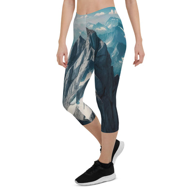 Foto der Alpen mit Gipfelkreuz an einem klaren Tag, schneebedeckte Spitzen vor blauem Himmel - Capri Leggings (All-Over Print) berge xxx yyy zzz