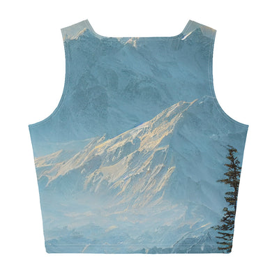 Schöne Berge mit Nebel bedeckt - Ölmalerei - Damen Crop Top (All-Over Print) berge xxx XL