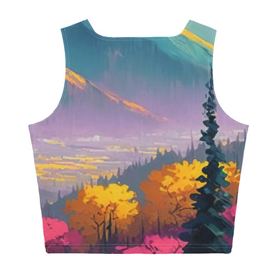 Berge, pinke und gelbe Bäume, sowie Blumen - Farbige Malerei - Damen Crop Top (All-Over Print) berge xxx XL