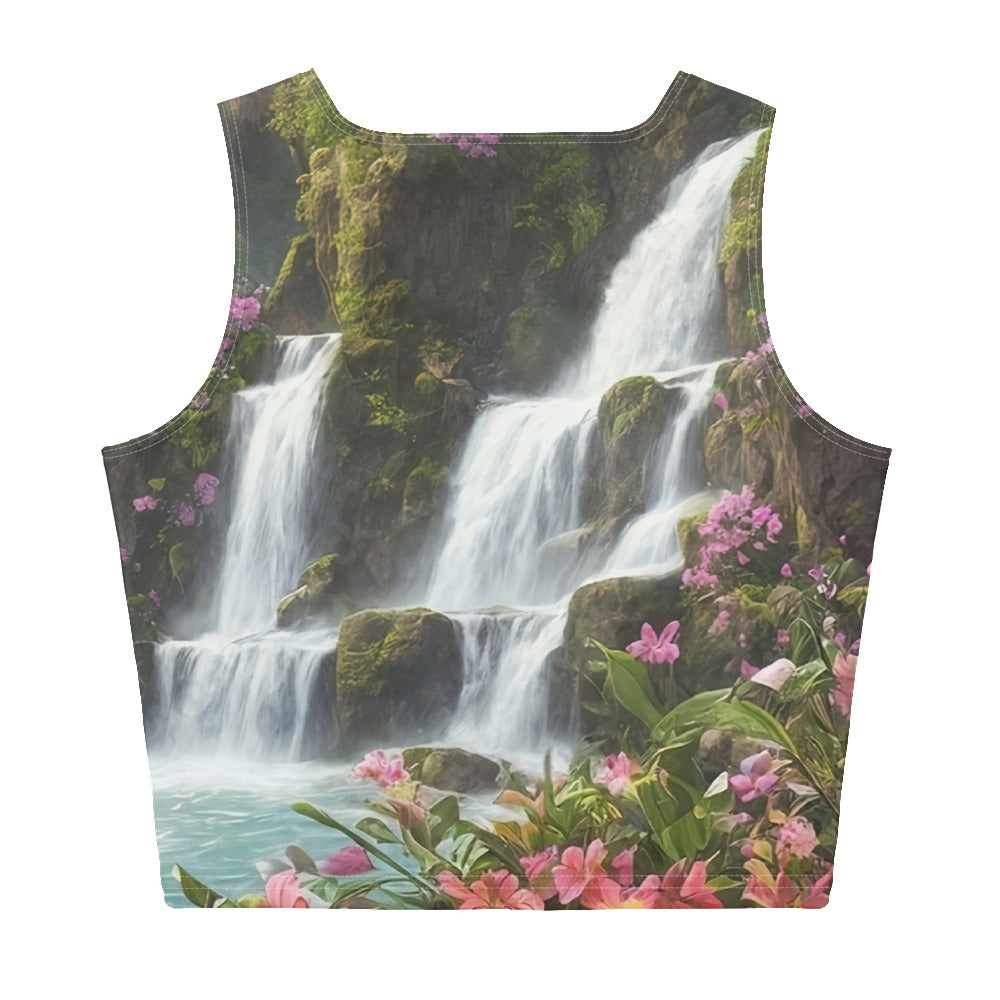 Wasserfall im Wald und Blumen - Schöne Malerei - Damen Crop Top (All-Over Print) camping xxx XL
