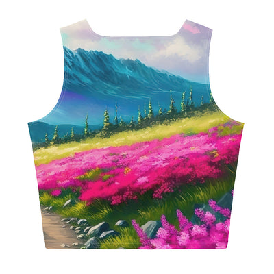 Berg, pinke Blumen und Wanderweg - Landschaftsmalerei - Damen Crop Top (All-Over Print) berge xxx