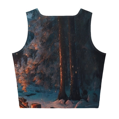 Lagerfeuer beim Camping - Wald mit Schneebedeckten Bäumen - Malerei - Damen Crop Top (All-Over Print) camping xxx