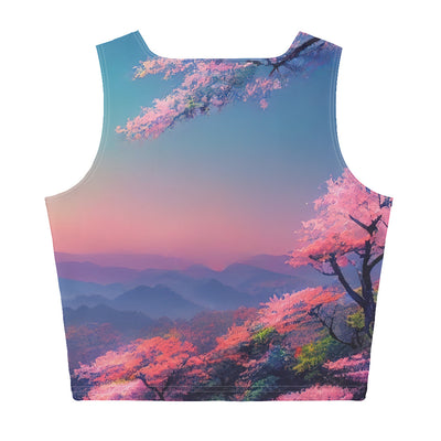 Berg und Wald mit pinken Bäumen - Landschaftsmalerei - Damen Crop Top (All-Over Print) berge xxx