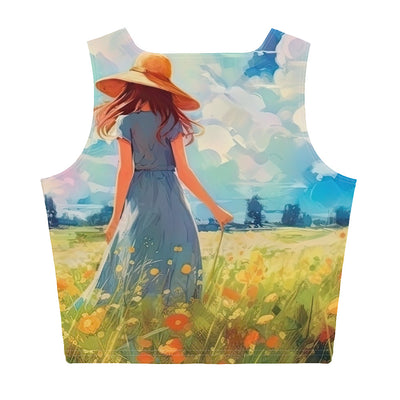 Dame mit Hut im Feld mit Blumen - Landschaftsmalerei - Damen Crop Top (All-Over Print) camping xxx