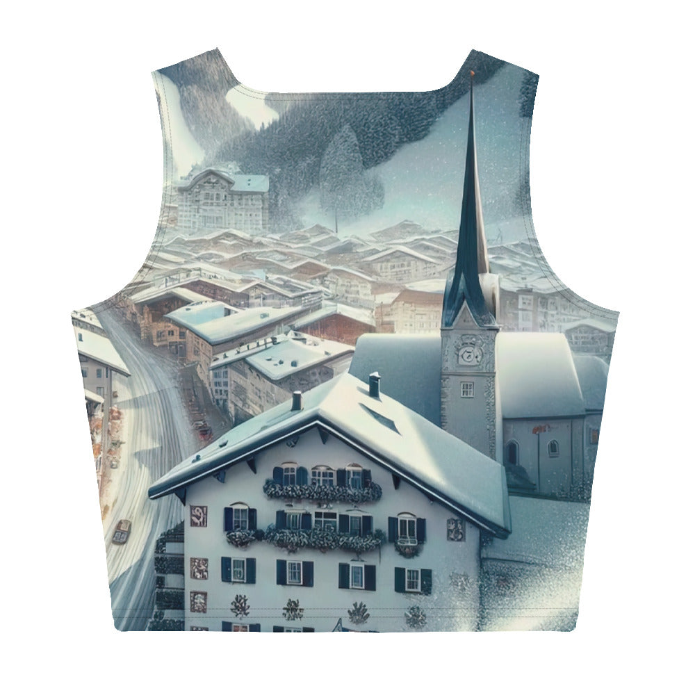 Winter in Kitzbühel: Digitale Malerei von schneebedeckten Dächern - Damen Crop Top (All-Over Print) berge xxx yyy zzz XL