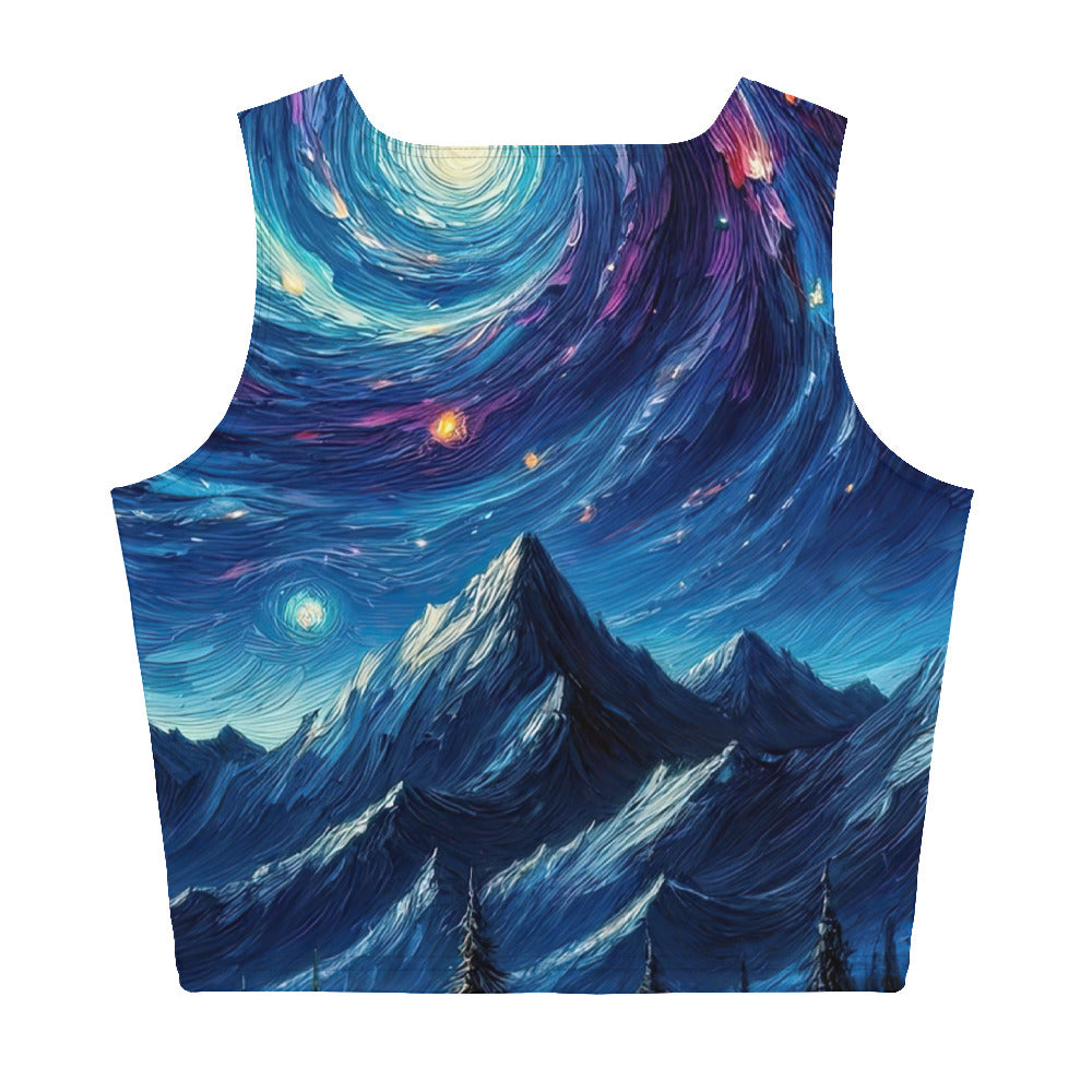 Sternennacht über den Alpen inspiriertes Ölgemälde, mystischer Nachthimmel in Blau - Damen Crop Top (All-Over Print) camping xxx yyy zzz XL